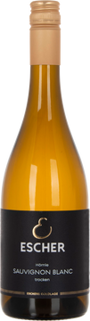 Foto einer Weinflasche vom 2023er Sauvignon blanc Hörnle vom Weingut Escher aus Schwaikheim mit goldener Kapsel
