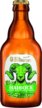 Bitburger Maibock 0,33l Flasche frontal betaut