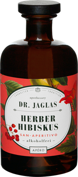 Dieser alkoholfreie Hibiskus Aperitif erinnert an eine alkoholfreie Version von Aperol Spritz und wurde von der
Berliner Apothekenmarke „Dr. Jaglas“ entwickelt . 

Die herbe Süße der Hibiskusblüten wird u.a. durch feine Noten von Orangen, Zitronen, Chirettakraut, Enzian, Wermut und
Galgantwurzeln abgepuffert. Besonders ist die feine,
dezente Whiskynote im Abgang.

Die Apotheker empfehlen den Aperitif mit Tonic Water oder alkoholfreiem Sekt als Hibiskus Spritz. Zur Abrundung ein Spritzer Limette, Eiswürfel und Rosmarin - am besten im Weinglas oder Tumbler.