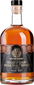Der Weyermann® Double Cask Single Malt Whisky reifte in zwei ausgewählten Fässern.

Diese sechsjährige hochprozentige Spezialität aus erlesenen Weyermann® Spezialmalzen überzeugt in der Nase mit Noten von Kakao und reifer Banane.

Der ausgeprägte Kakao ist auch deutlich am Gaumen zu erleben, welcher liebevoll von Orangennoten umspielt wird.