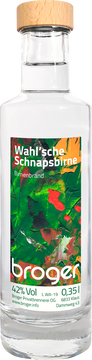Diese jungen Birnensorte wurde erst in den 1970er Jahren entdeckt. Der Brenner Erich Wahl fand diesen Sämling an einem Bahndamm in Hessental/Deutschland und bemerkte, dass die Frucht einen aromareichen Edelbrand ergab.  Die Sorte wurde 1992 von Dr. Walter Hartmann (Universität Hohenheim) beschrieben und empfohlen. Da die Wahl´sche Schnapsbirne im Aromagehalt die Williams übertrifft, entwickelte sich diese in kurzer Zeit zu einer von Brennern gesuchten Sorte. 
Die Wahl'sche Schnapsbirne zeichnet sich durch ihr frisches und fruchtiges Birnenaroma in der Nase aus. Am Gaumen genießt man die vollreife Birnencharakteristik. Sehr komplexe, fruchtige Aromen, ähnlich einem Williams-Birnenbrand - nur kräftiger und würziger mit einem druckvollen und langen Abgang.