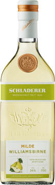 Für die Schladerer Milde Williamsbirne wurde Destillat aus Williamsbirnen mit aromatischen Eichenholzauszügen und naturreinem Saft verfeinert. Dadurch erhält sie ihre feinen und besonders milden Geschmacksnuancen.