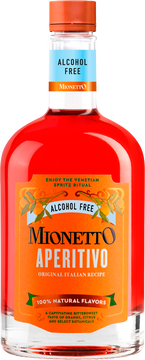 MIONETTO Aperitivo Alkoholfrei: 
Mionetto Aperitivo Alkoholfrei wird auf Basis einer exklusiven original italienischen Rezeptur hergestellt, die verschiedene zu 100% natürliche Aromen vereint: Ausgewählte Zitrusfrüchte sorgen für ein Gleichgewicht aus fruchtiger Frische und einer charakteristischen Bitternote. Dieser typische, bittersüße Geschmack nach Orange, Zitrus und ausgewählten Botanicals ist die perfekte Basis für eine alkoholfreie Alternative zum klassischen Spritz.