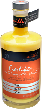 Kirsche und Ei – was für eine kraftvolle Symbiose. Sein altbackenes Image hat der Eierlikör längst abgelegt. Und wenn sich in unserem mühle4-Likör die schwersüße Frucht mit dem cremigen Eidotter vermählt, das Ganze ohne verschleiernde Sahne oder andere Zusätze vollkommen pur zur Geltung kommt – genau dann enthüllt der Eierlikör seine ganze, eigene Klasse. Ein Erlebnis – auch jenseits von Ostern.

Trinkstärke | 20% vol	
Flasche | 500 ml