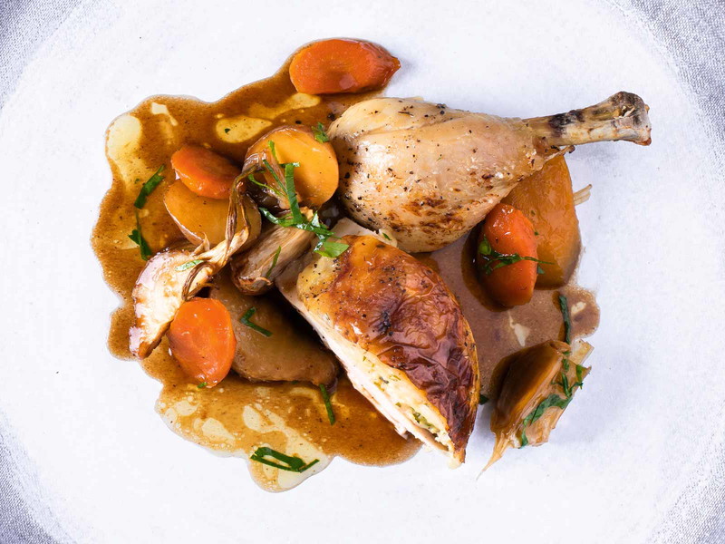 Stuffed Roast&nbsp;Chicken with Carrots and Parsnips