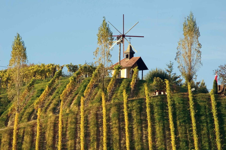 Typisch für die Weinberge der Südsteiermark ist der Klapotetz, der durch sein rhytmisches Geklapper Vögel fernhalten soll.