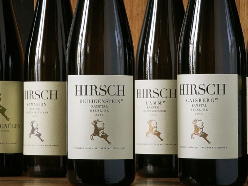 Puristische Etiketten mit klaren Formen für das Weingut Hirsch