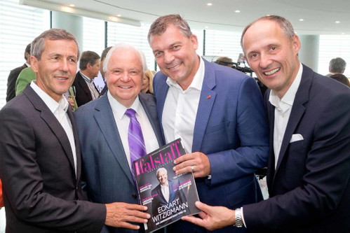 Reinhard Stocker, Gastro-Chef der Red Bull-Gruppe, Eckart Witzigmann, Stiegl-Geschäftsführer Robert Schraml und Salzburger Land Tourismus-Chef Leo Bauernberger