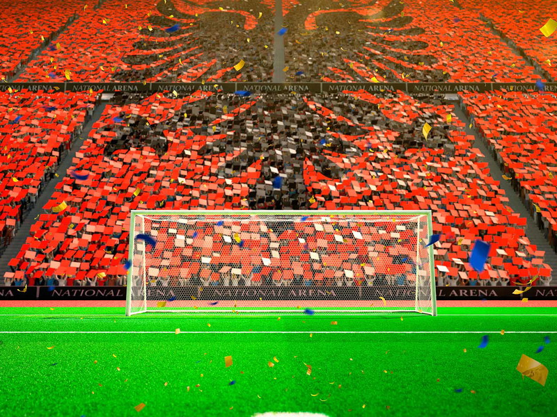 Der albaniesche Doppeladler im Stadion