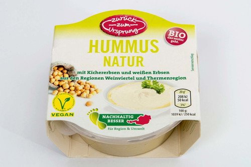 7. Zurück zum Ursprung - 86* PunkteHummus Natur, Hofer€ 1,69 für 150 g (€ 11,27/kg)Hellgelbe Farbe; intensive Röstaromen in der Nase; etwas gröbere Konsistenz, weiße Erbsen am Gaumen erkennbar, angenehme Säure, intensiv abgeschmeckt.