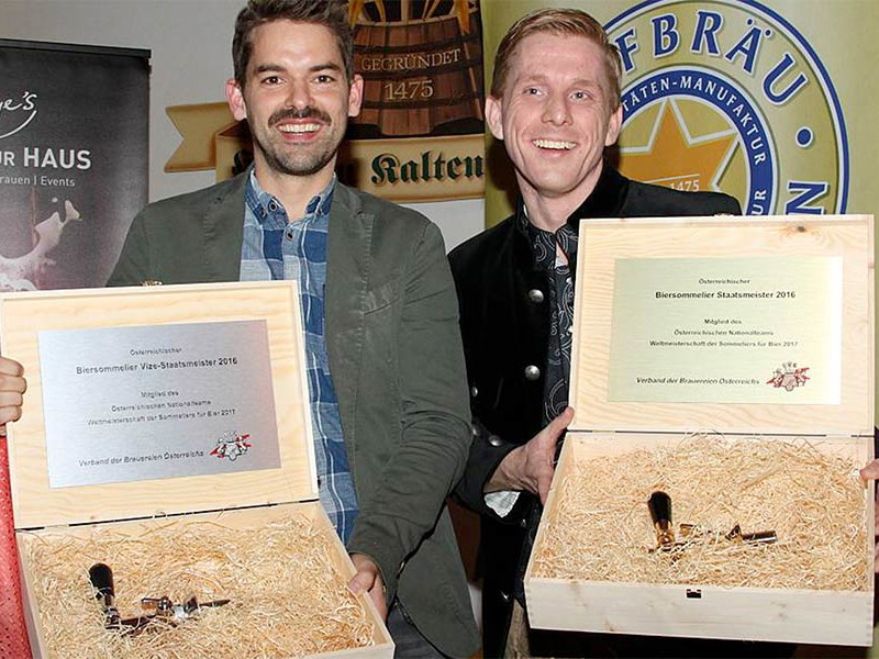 Biersommelier Staatsmeister Michael Leingartner (re.) mit Vize Clemens Kainradl.