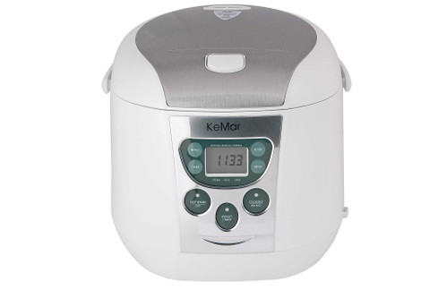 Platz 1: Kemar KRC-140 – Für PerfektionistenDer KeMar überzeugt mit seiner Funktionalität: Programme für verschiedene Reissorten, mit Timer und Reheat-Funktion. Kompaktes Design, grösstes Gerät im Test. Solider Dampfgarer-Einsatz. Gute Reis-Konsistenz, aber sehr lange Kochzeit (eine Stunde!). Geschmack nicht voll entfaltet. Gesehen für: ca. CHF 175,–.Design: 3,7 | 5Zubereitung: 2,7 | 5Geschmack: 3 | 5Gesamt: 9,3 von 15 Punkten