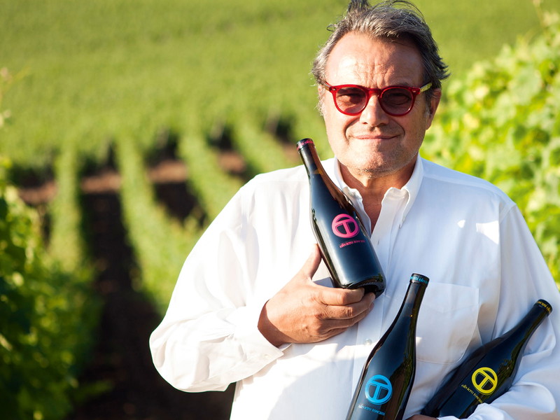 Farbenfroh: Oliviero Toscanis Spitzencuvée «OT» wird in drei Varianten etikettiert: in Gelb, Cyan und Magenta.&nbsp;