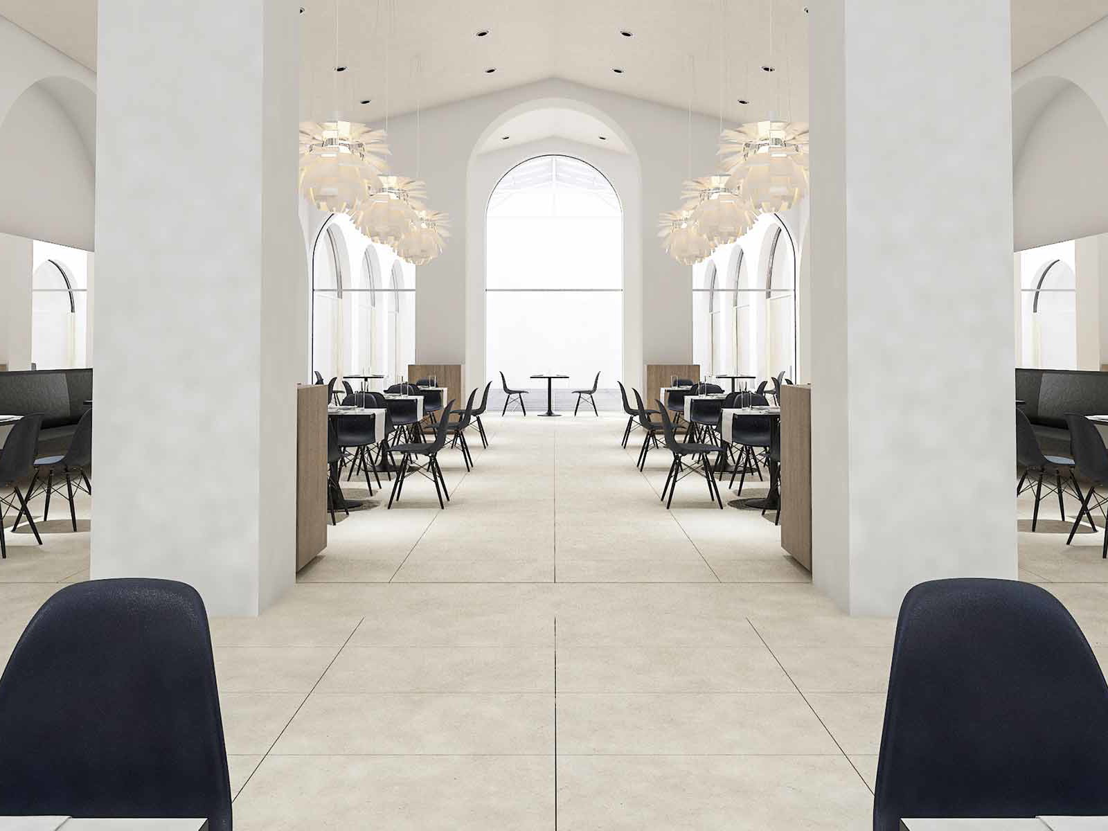 Planentwurf für das Restaurant im Dachgeschoß