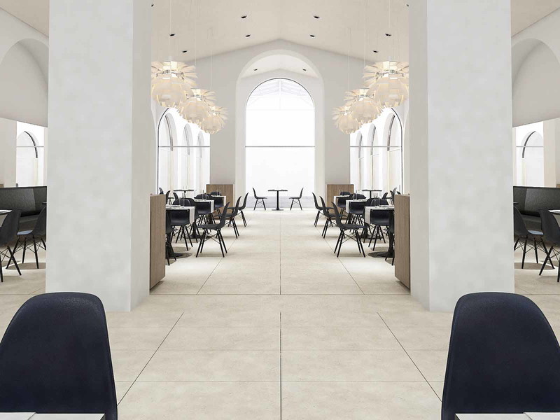 Planentwurf für das Restaurant im Dachgeschoß