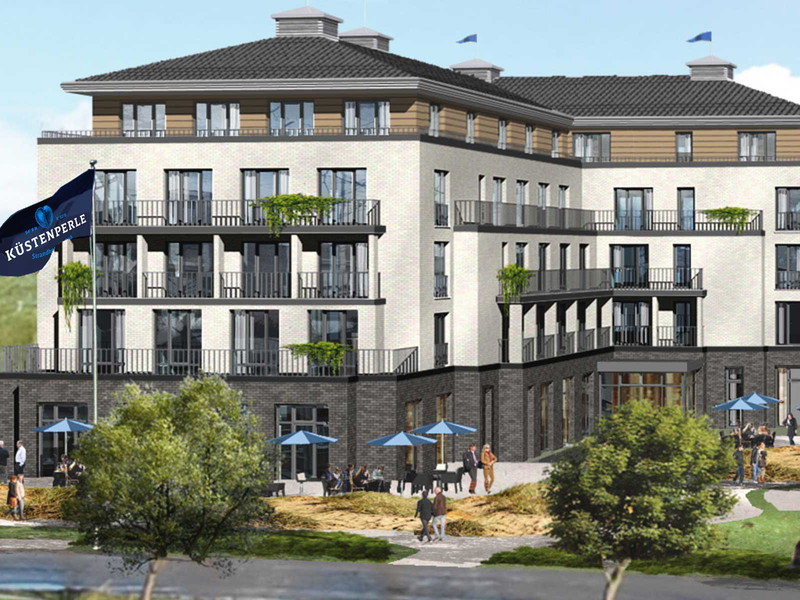 Wenn die Bauarbeiten abgeschlossen sind bereichert das neue Hotel den Büsumer Strand.
