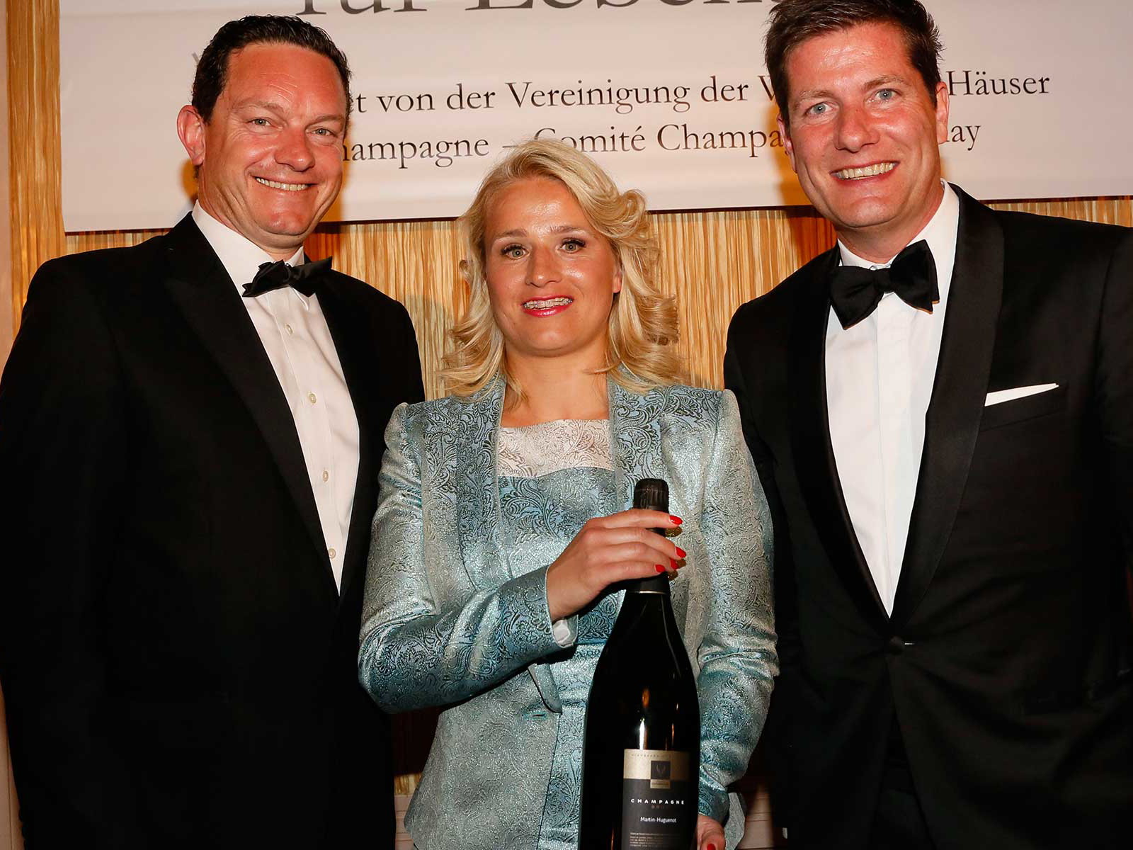 V.l.n.r.: Thibaut Le Mailloux (Kommunikationsdirektor Comité Champagne), Verena Bentele, Christian Josephi (Repräsentant des Comité Champagne in Deutschland und Österreich).