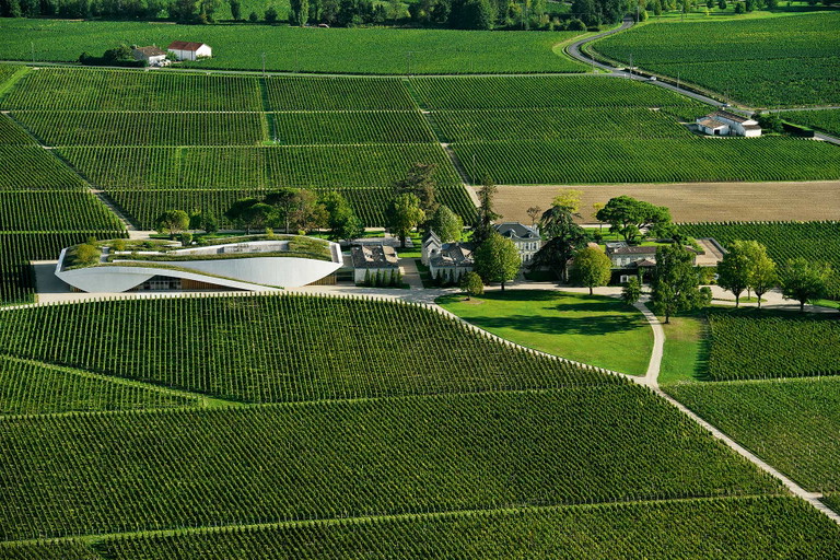 Harmonisches Ensemble: der Weinberg, das Château und der Neubau von 2011.&nbsp;