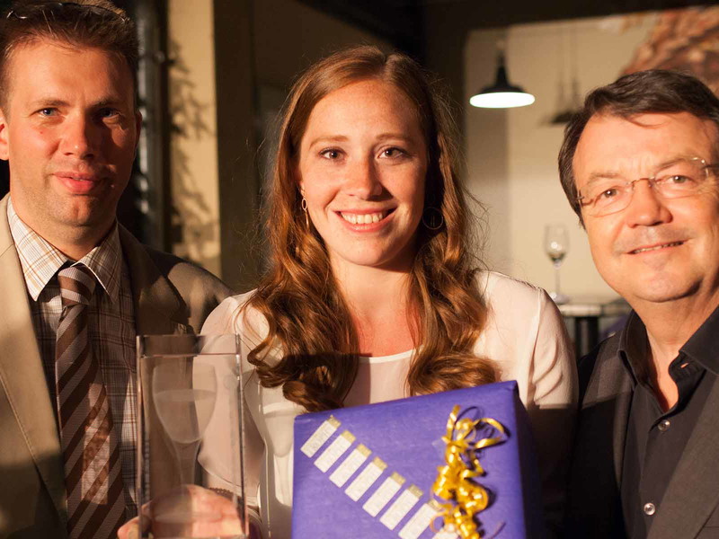 Gastgeber Jürgen Geyer, Siegerin Victoria Gottschuly und ÖWM-Chef Willi Klinger