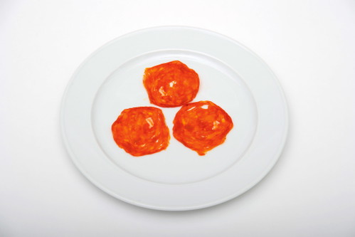 5. Bio Verde  Chorizo: 89 Punkte*€ 3,49 für 80 g (€ 43,60/kg), abgepackt.U. a. Denn’sIntensive hellorange Farbe, locker gepresst. Fein würziger Duft mit kräftigen Knoblauch-Paprika-Noten. Dezenter Fettanteil, guter Schmelz, Schärfe kommt langsam am Gaumen, gutes Mundgefühl.