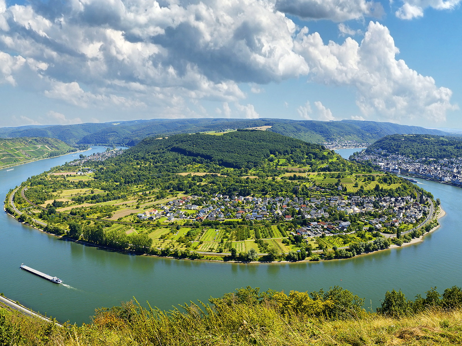 Rheinschleife bei Boppard – einem der bekanntesten Orte der Weinregion Mittelrhein.