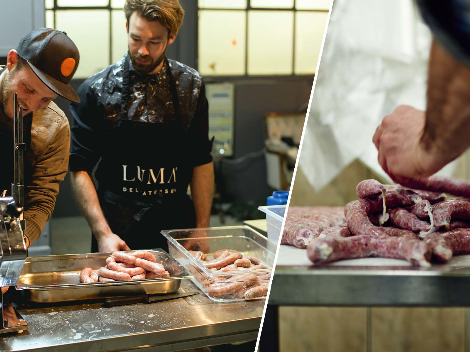 In drei Stunden zur eigenen Wurst: «Luma» bietet eigene Workshops an (l.). «Das Pure» stellt kreative Wurstspezialitäten her und vertreibt sie über ein Abo (r.). 