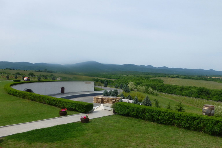 Der Keller von Katarzyna mit Blick auf die Weinberge und das Rhodopi-Gebirge.