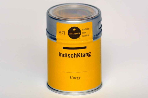 7. Platz, 88* Punkte: Tante Tomate IndischKlang Curry€ 3,99 für 60 g (€ 6,65/100 g) IntersparGoldocker. Ausgewo­gener Geruch, etwas nach Kurkuma. Im Geschmack leicht salzig, zitronig, Ingwer, komplex, dezente Schärfe, Koriander.
