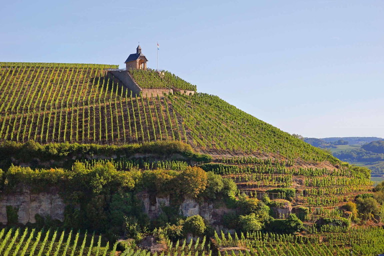Luxemburgs emblematischer Riesling-Weinberg: Wormeldange Koeppchen mit Kapelle.