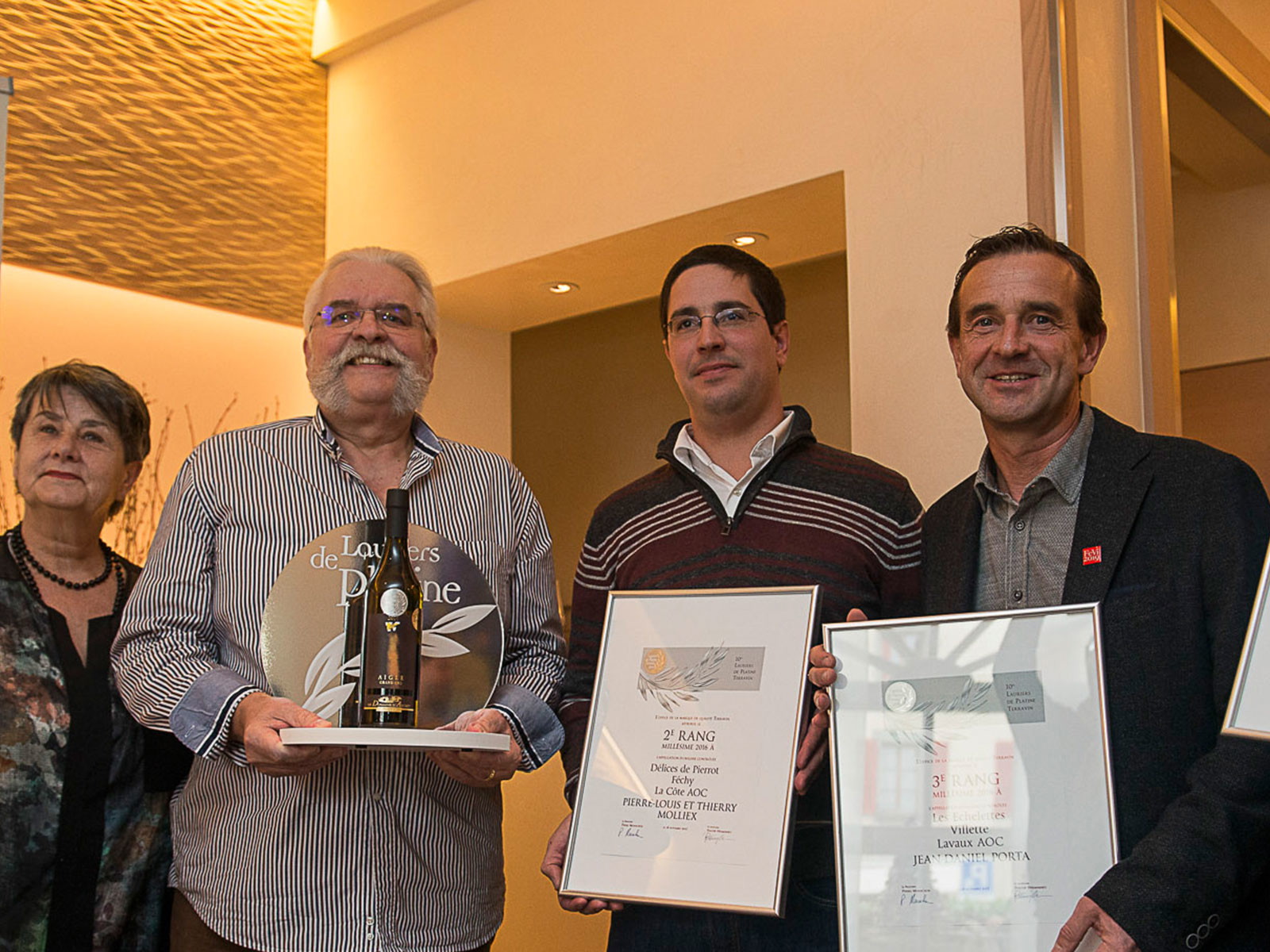 Cathy und Michel Blanche (Domaine d’Aucrêt), Thierry Molliex, Jean-Daniel&nbsp;Porta,&nbsp;Ricardo Mattei (Les Celliers du Chablais).