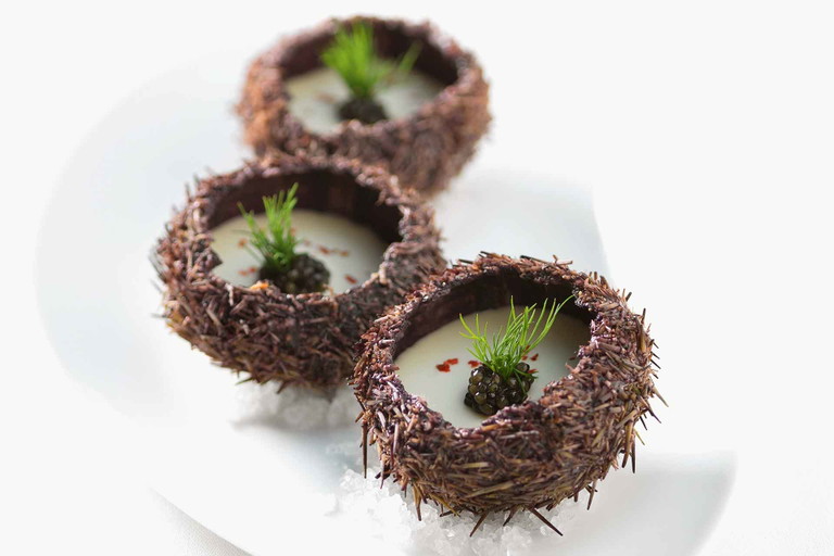 Eines der bekanntesten Gerichte von Peter Knogl: Seeigel mit Champagnermousse&nbsp;