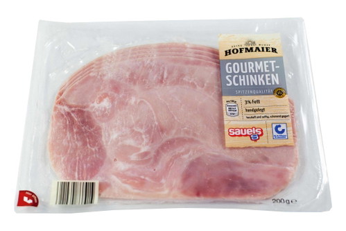 7. Platz, 91* Punkte: Feine Wurst&nbsp;Hofmeier Gourmetschinken€ 1,– für 100 g (Kilopreis: € 19,90)&nbsp;U. a. NettoEine schöne »Fleisch-Optik«, vielleicht ein wenig kompakt. Doch beim Hineinbeißen wirkt dieser Schinken dennoch »luftig« und entwickelt einen angenehm kräftigen Geschmack – vielleicht eine Spur zu salzig.&nbsp;