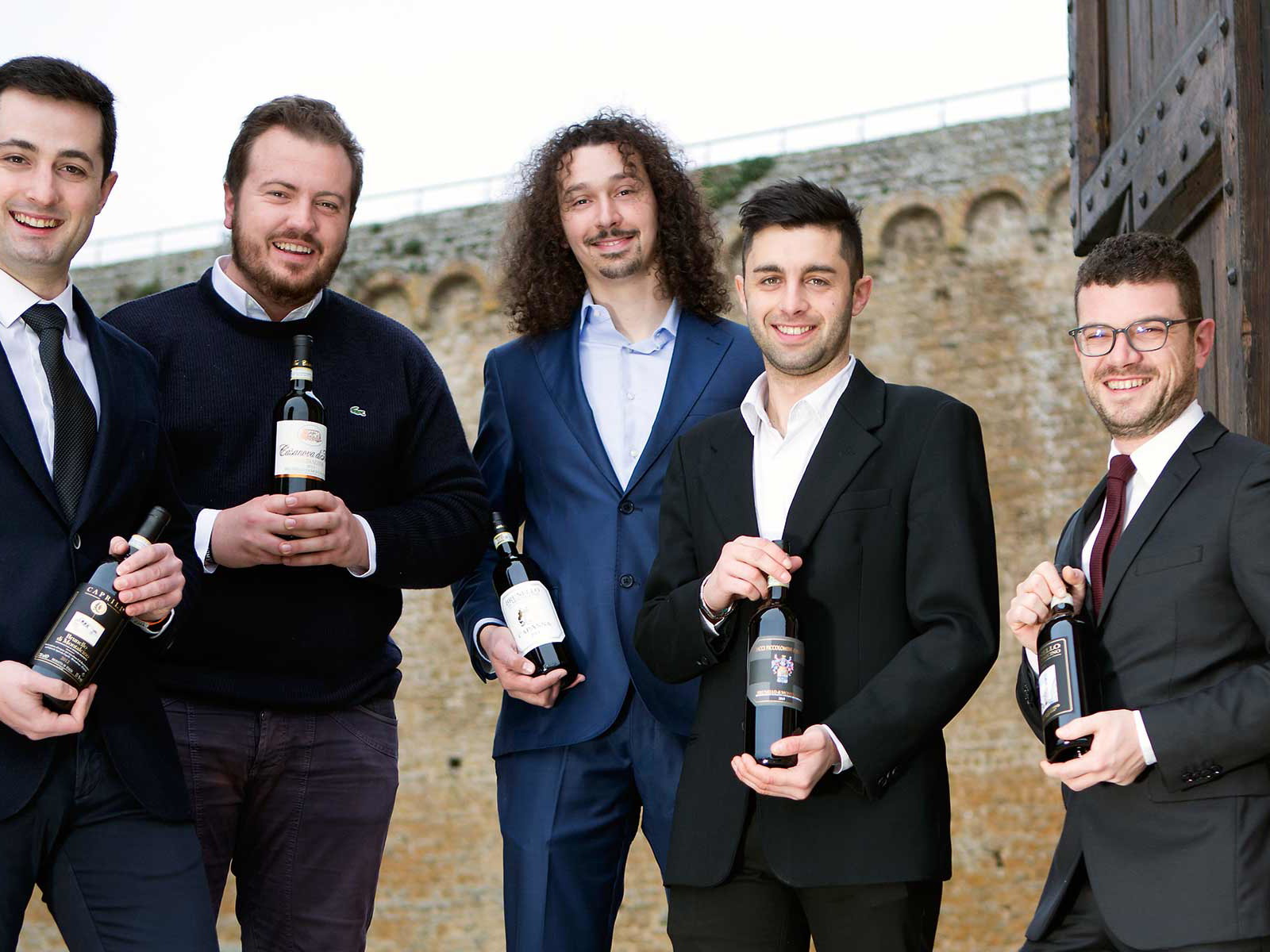 Die Jungen von Montalcino: Giacomo Bartolommei (Caprili), Giovanni Neri (Casanova di Neri), Amedeo Cencioni (Capanna), Alex Bianchini (Ciacci Piccolomini), Francesco Ripaccioli (Canalicchio di Sopra).
