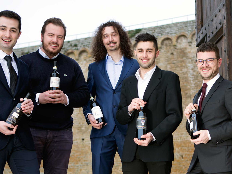 Die Jungen von Montalcino: Giacomo Bartolommei (Caprili), Giovanni Neri (Casanova di Neri), Amedeo Cencioni (Capanna), Alex Bianchini (Ciacci Piccolomini), Francesco Ripaccioli (Canalicchio di Sopra).