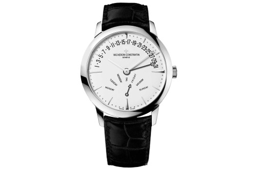 Vacheron Constantin «Patrimony Retro­­grade Datums- und Wochentagsanzeige»: Automatikuhr mit sektoraler, retrograder (zurückspringender) Anzeige für das Datum und den Wochentag. Preis ca. CHF 52.500. 