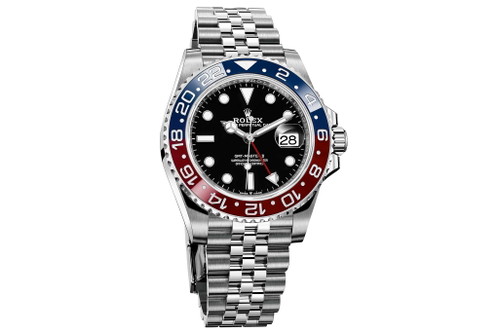 Rolex «Oyster Perpetual Date GMT-Master II»: Und das ist die soeben vorgestellte, neue Stahlversion der »Pepsi«-GMT mit dem Jubilé-Band und neuem Uhrwerk. Preis ca. CHF 10.100. 