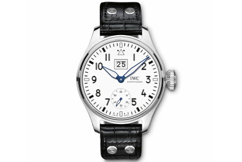 IWC Grosse Fliegeruhr mit Grossdatum Edition «150 Jahre». Edelstahlgehäuse, erhältlich mit blauem oder weissem Zifferblatt, und limitiert auf je 100 Stück weltweit. Rund 17'000 CHF.