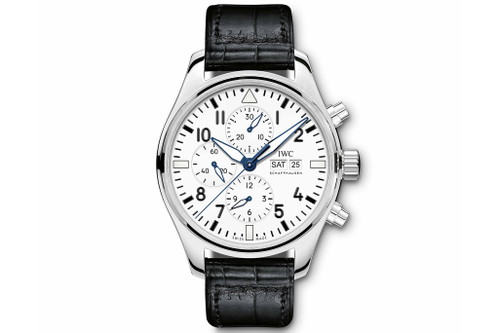 IWC Flieger Chronograf Edition «150 Jahre»: 1000 Stück in Stahl mit weissem Zifferblatt und gebläuten Zeigern. Rund 6'700 CHF.