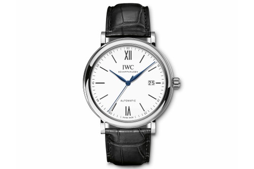 IWC Portofino Automatik Edition «150 Jahre». Weltweit 2000 Stück mit weissem und 2000 Stück mit blauem Zifferblatt dieser Uhr im Edelstahlgehäuse kommen in den Handel. Rund 5'400 CHF.