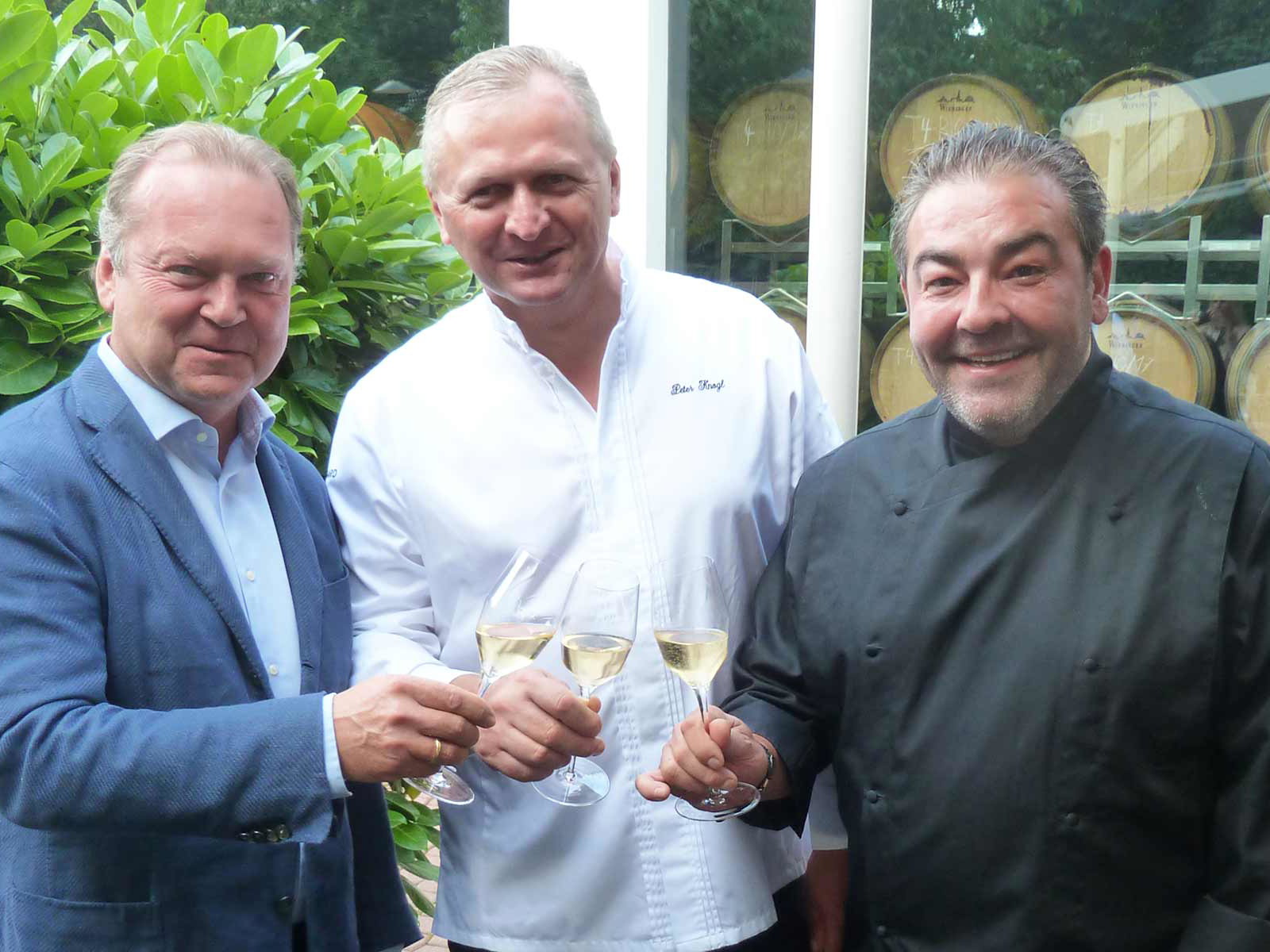 Gastgeber Fritz Wieninger, Gastkoch Peter Knogl und Chefkoch Juan Amador