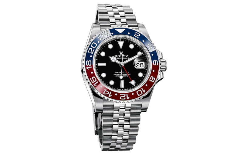Rolex «Oyster Perpetual GMT-Master II». Die neue Stahlsportuhr wird mit dem feingliedrigen «Jubilée»-Band verkauft.