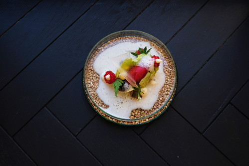 Romana Salat meets Spring. Himbeersorbet.