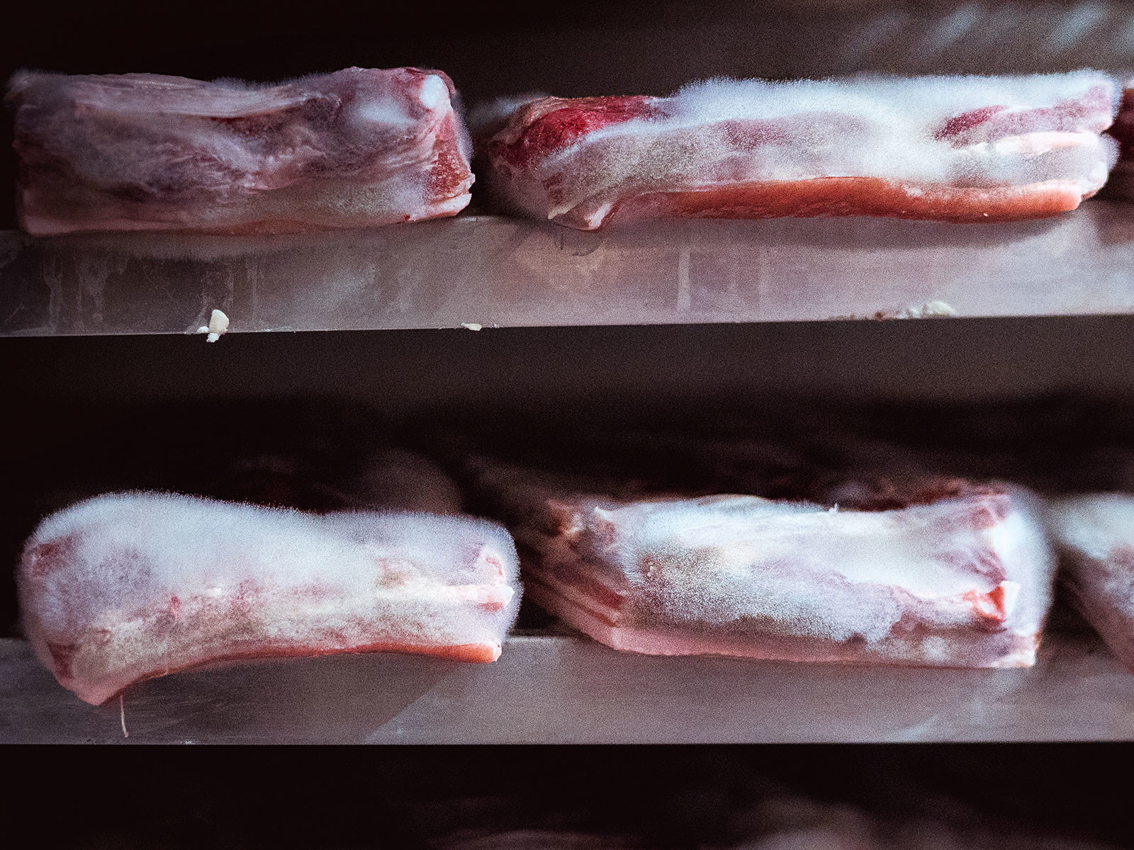 Höchste Fleischqualität dank Edelschimmel. Bei Luma reift das Fleisch Wochen unter einem dichten Pelz. 