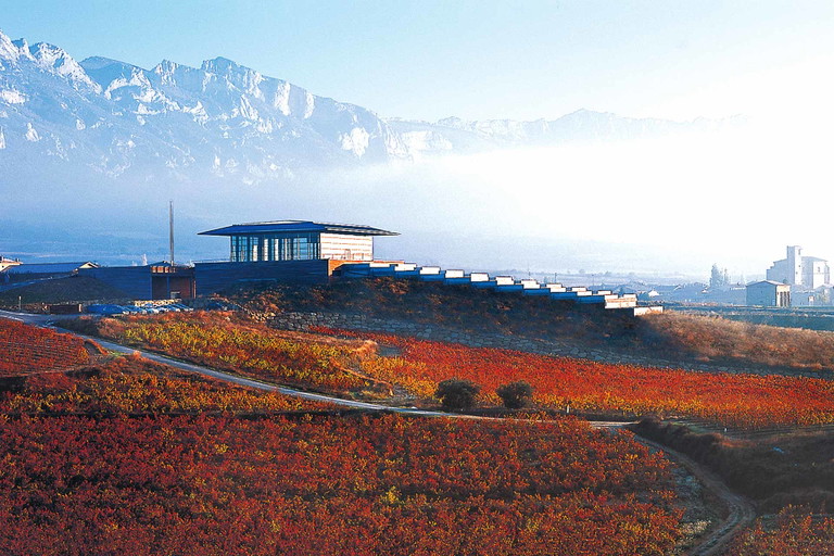 Fast wie ein japanischer Tempel schmiegt sich das Kellereigebäude der Bodegas Baigorri in die Landschaft.
