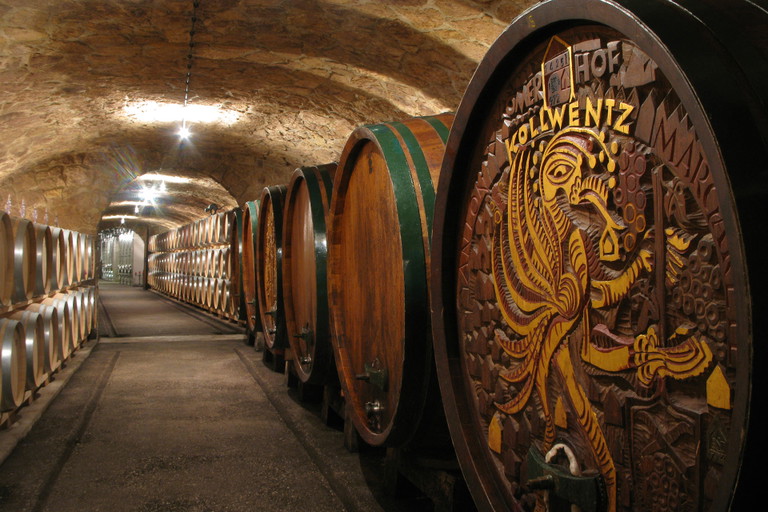 Blick in den Fasskeller am Weingut Kollwentz