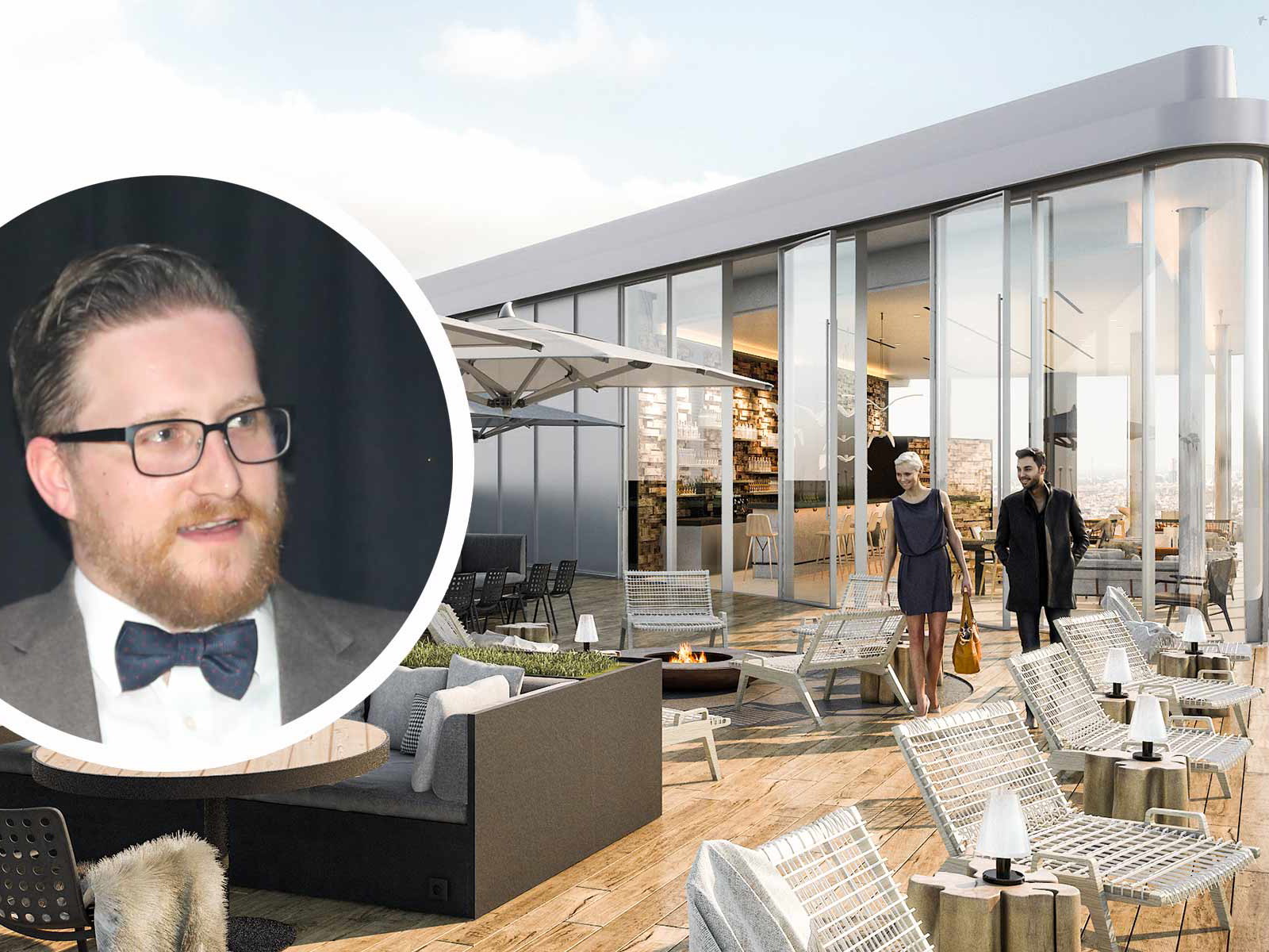 Marcus Philipp und die Dachterrasse der Bar »Aurora« mit Blick über Wien.