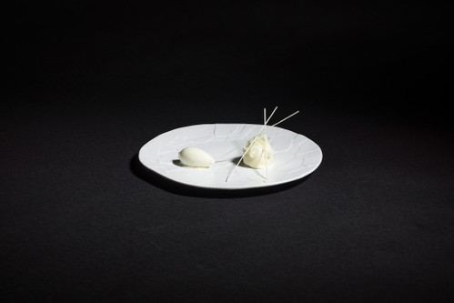 Weisser Spargel | Buttermilch | YuzuAromatisierter weisser Spargel, Buttermilch- Chantilly, Spargel-Yuzu-Sorbet, Yuzu-Gel