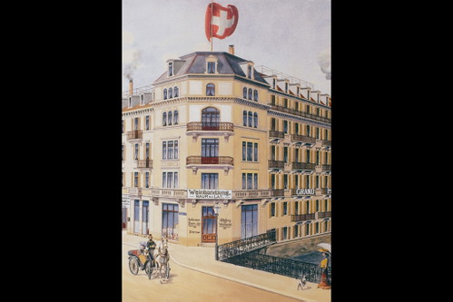 Die Baur au Lac Vins Weinhandlung im Jahr 1844.
