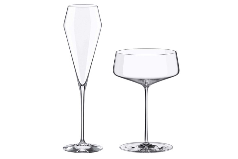 Von links: Champagnerkelch Edge, Champagnerschale Leandros. 