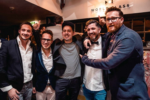 Dave Saremba (Mitte) im Kreise ehemaliger Worldclass-Gewinner: Philipp Ernst, Reini Pohorec, Damir Busic und Markus Philipp.